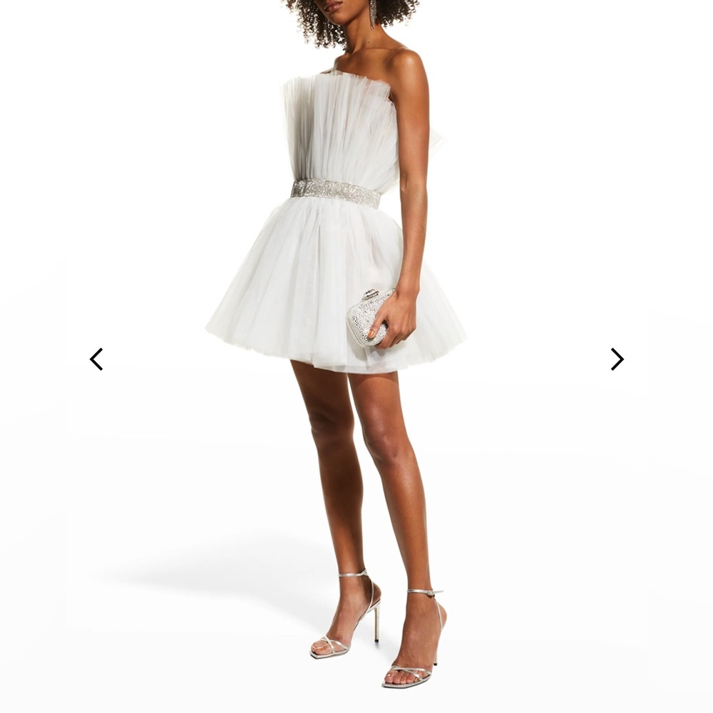 BRONX and BANCO Anna Strapless Pleated Tulle Mini Bridal shower dress white